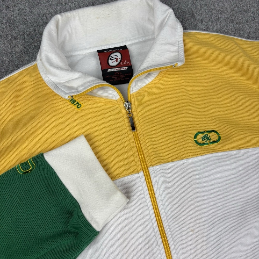 Brooklyn Xpress Track Jacket Mens XXL White Green Yellow Full Zip Y2K Streetwear